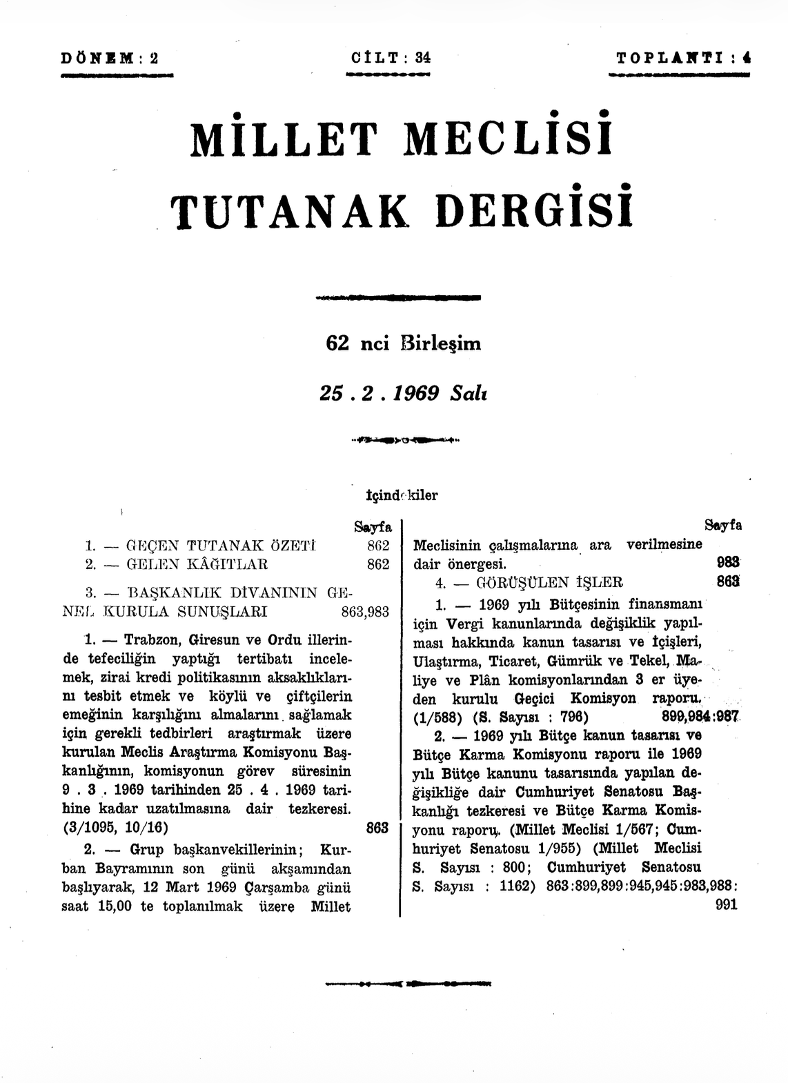 Millet Meclisi Tutanak Dergisi, 25 February 1969