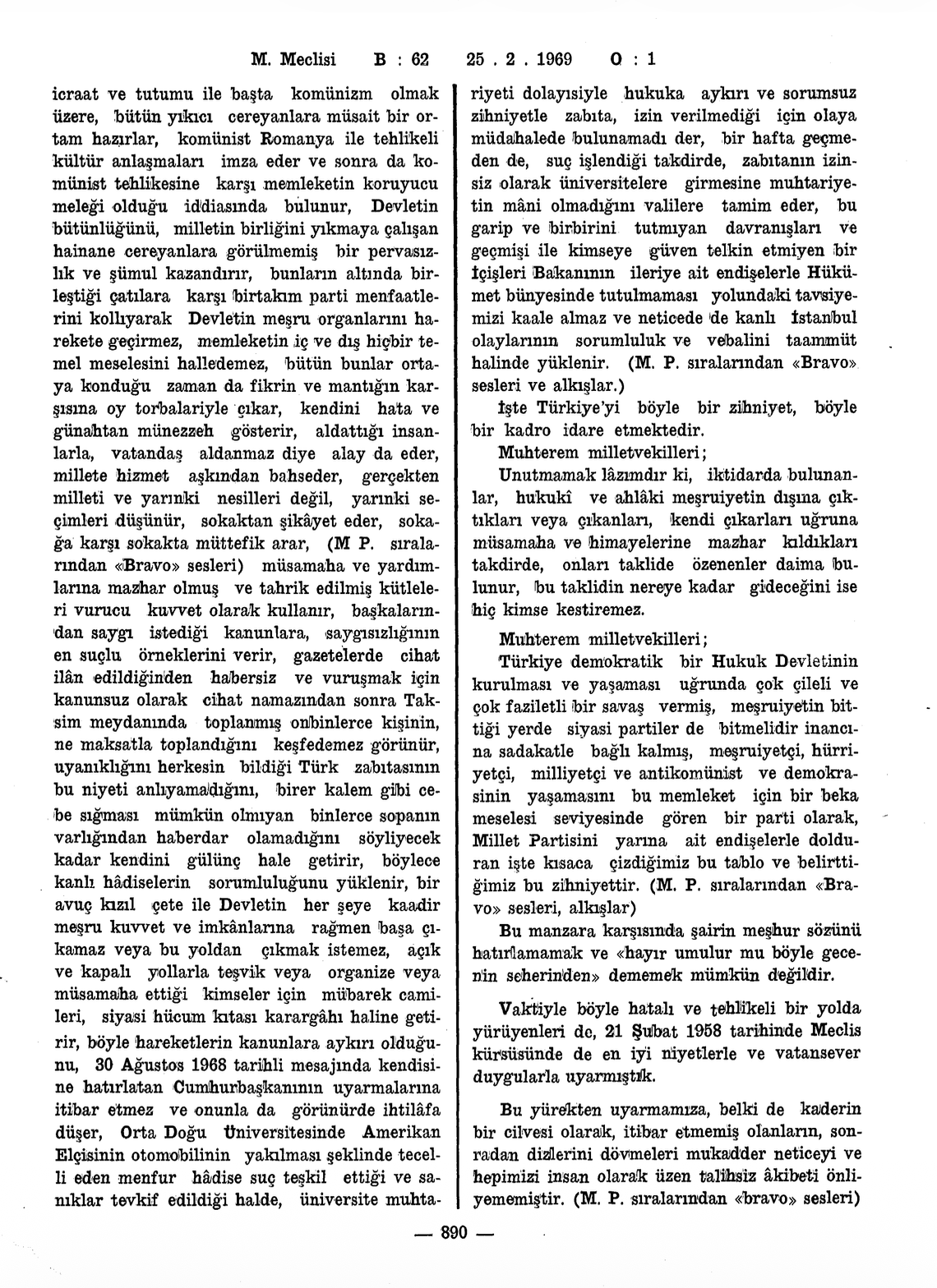 Osman Bölükbaşı, Kanlı Pazar speech, parliamentary record, 1969
